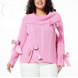 Christian Siriano Pink Sweater with Bow Accents